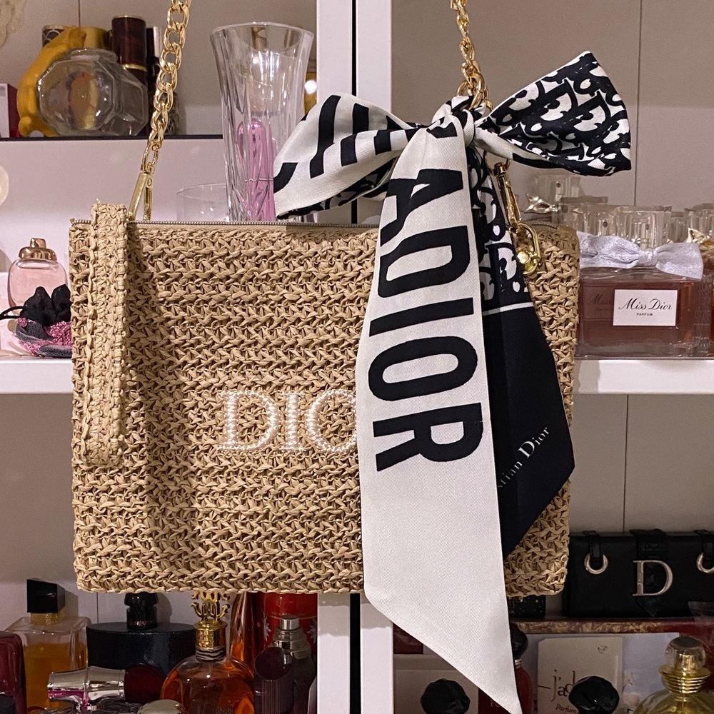 Dior Beauty Raffia Pouch with Scarf